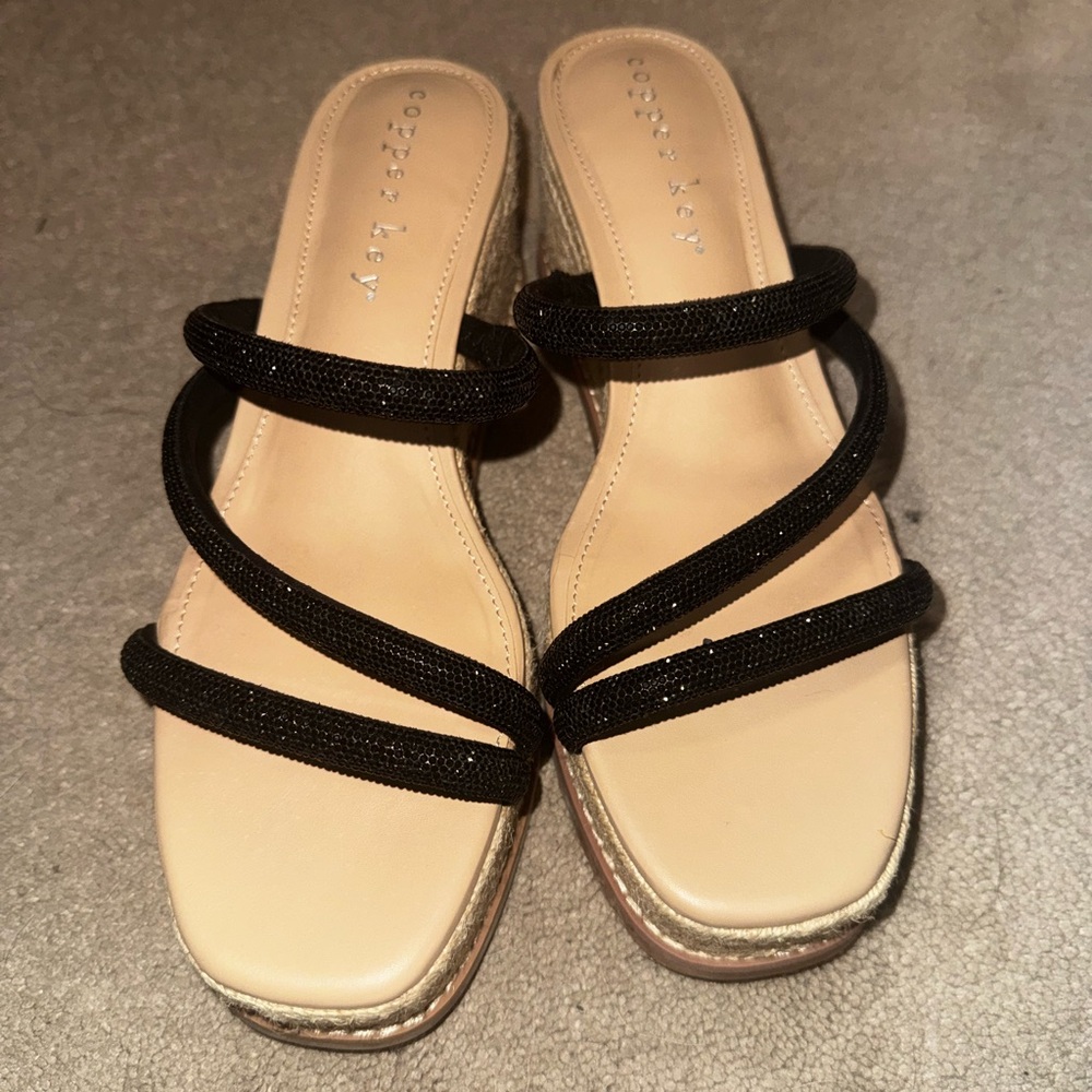 Copper Key Black and Cream Strappy Sandals